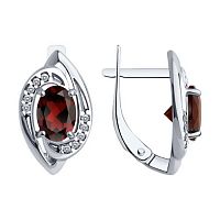 Серьги серебряные с гранатами и фианитами