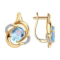 Серьги золотые с топазами и фианитами